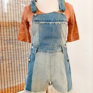 NWT two tone denim overalls